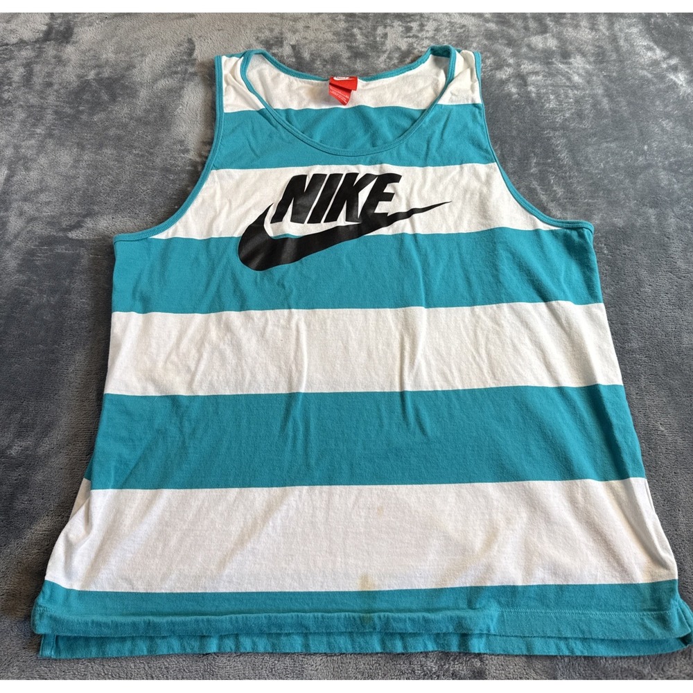Nike Mens XL Turquoise White Striped Tank Top Vintage Red Tag 639301-102